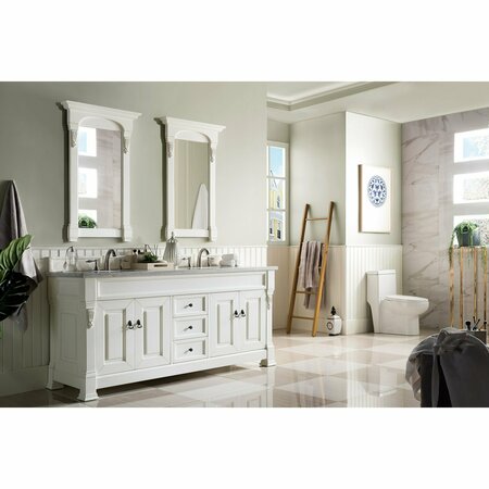 James Martin Vanities Brookfield 72in Double Vanity, Bright White w/ 3 CM Arctic Fall Solid Surface Top 147-V72-BW-3AF